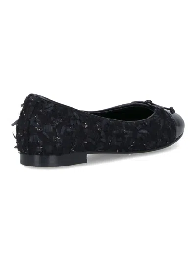 Tory Burch Round Toe Ballerina Shoes With Bow Detail In Black