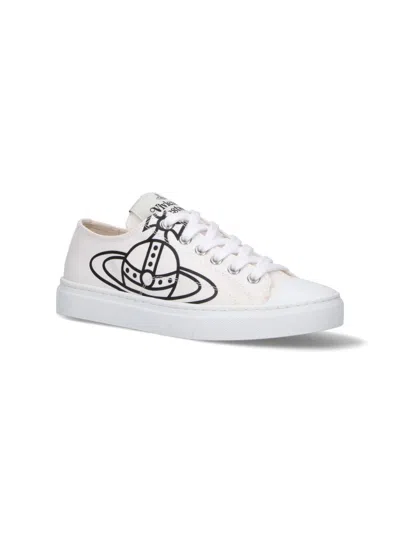 Vivienne Westwood Minimalist White Sneakers With Smooth Silhouette In White