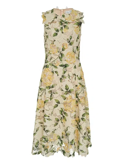 Oscar De La Renta Midikleid Mit Blumenmuster In Yellow