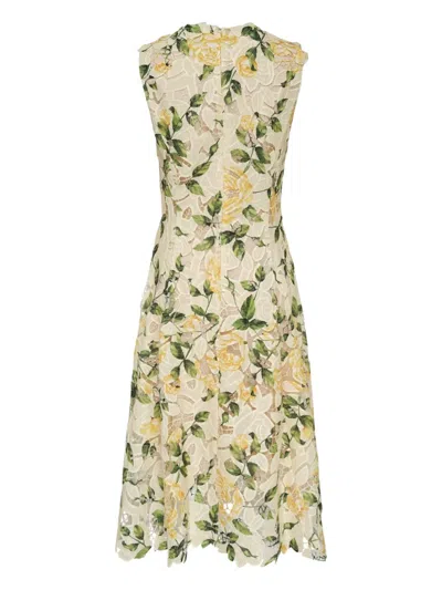 Oscar De La Renta Midikleid Mit Blumenmuster In Yellow