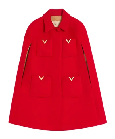 Valentino Garavani Drill Double Cape With V Gold Clothing In Red