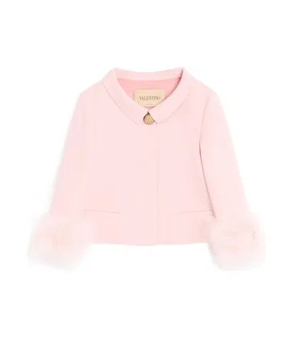 Valentino Jacket Collar Detail Cropped Length Faux Fur Cuffs In Pink