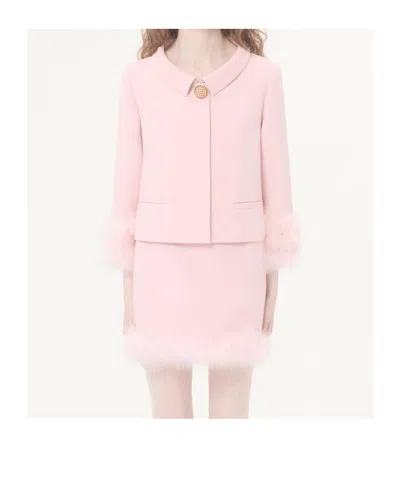 Valentino Jacket Collar Detail Cropped Length Faux Fur Cuffs In Pink