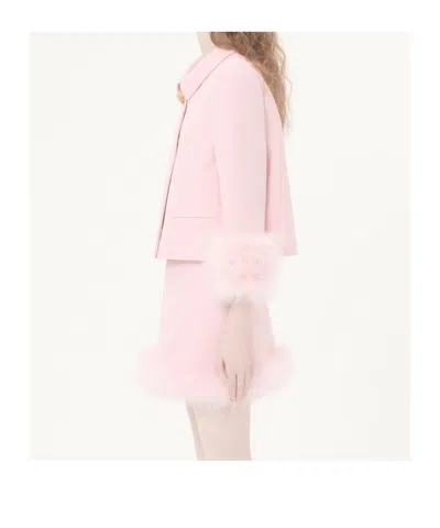 Valentino Jacket Collar Detail Cropped Length Faux Fur Cuffs In Pink