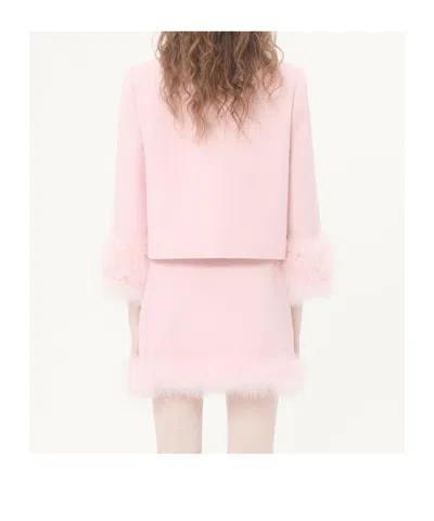 Valentino Jacket Collar Detail Cropped Length Faux Fur Cuffs In Pink