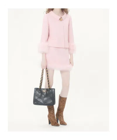 Valentino Jacket Collar Detail Cropped Length Faux Fur Cuffs In Pink