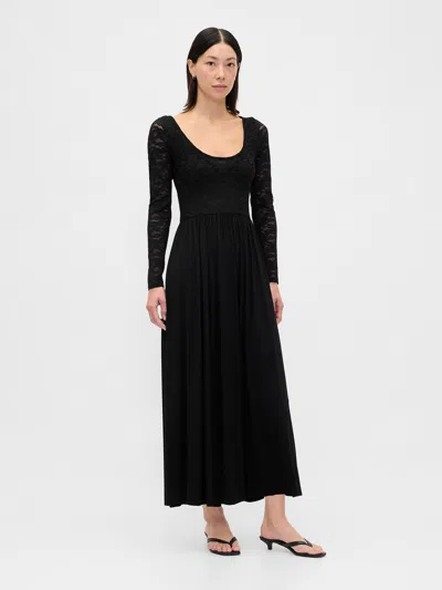 Gap Drop-waist Mixed Media Maxi Dress In Black