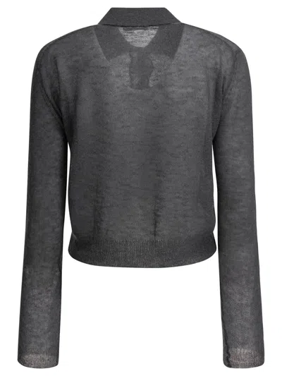 Auralee Long Sleeve Knit Top With Sheer Fabric In Gold