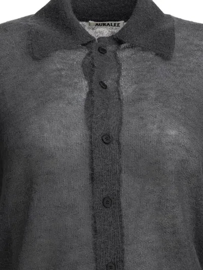 Auralee Long Sleeve Knit Top With Sheer Fabric In Gold