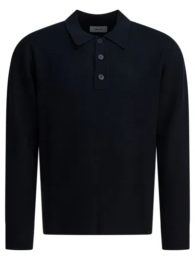 Nn07 Blue Wool Acrylic Blend Polo Shirt In Black
