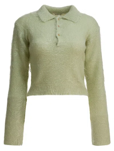 Auralee Collared Knitwear With Long Sleeves And Cropped Length In Green