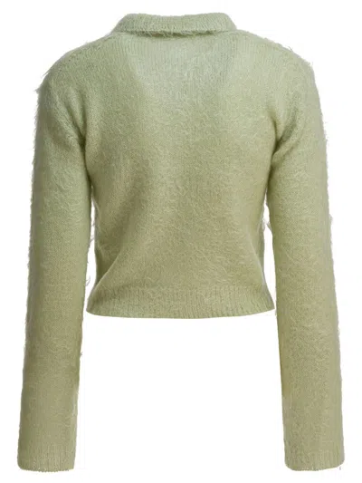 Auralee Collared Knitwear With Long Sleeves And Cropped Length In Green