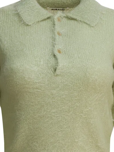 Auralee Collared Knitwear With Long Sleeves And Cropped Length In Green