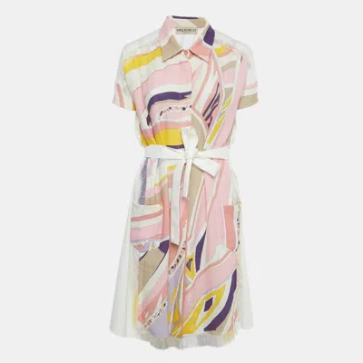 Pre-owned Pucci Multicolor Printed Cotton & Linen Frayed Mini Dress M