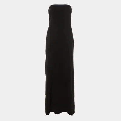 Pre-owned Paule Ka Black /navy Blue Crepe Bow Detail Strapless Maxi Dress M
