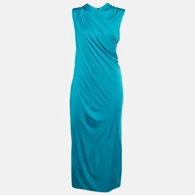 Pre-owned Versace Blue Jersey Ruched Bodycon L