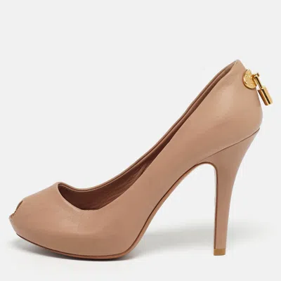 Pre-owned Louis Vuitton Beige Leather Oh Really! Peep Toe Pumps 35.5 In Sand