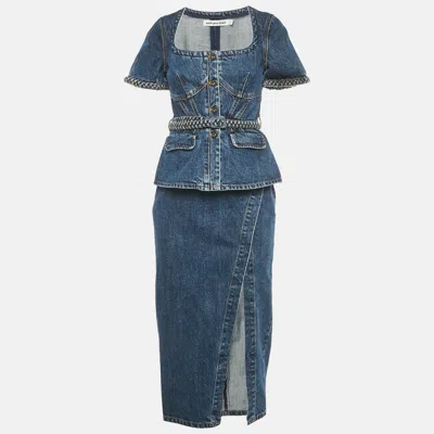 Pre-owned Self-portrait Blue Denim Top & Skirt Set S
