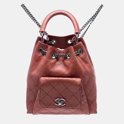 Pre-owned Chanel Medium Stitched Calfskin Urban Luxury Drawstring Backpack In Red