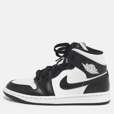 Pre-owned Air Jordans Black/white Leather Air Jordan 1 High Top Sneakers Size 36