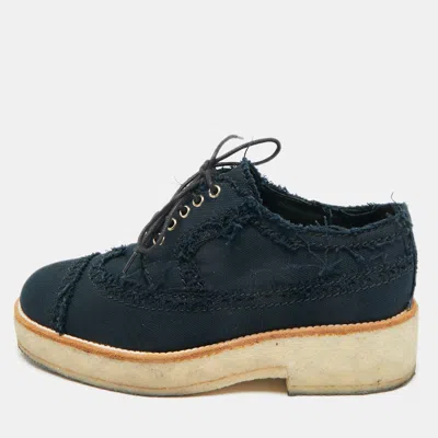 Pre-owned Chanel Navy Blue Denim Cc Cap Toe Oxford Sneakers Size 36