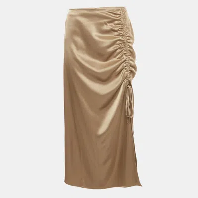 Pre-owned Polo Ralph Lauren Brown Satin Ruched Midi Skirt L