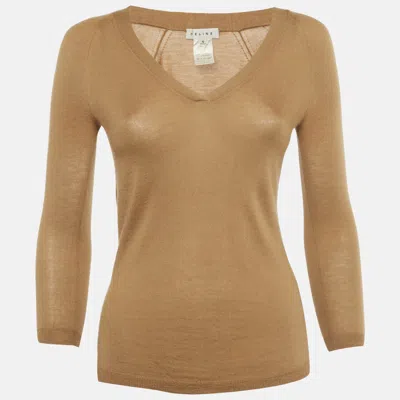Pre-owned Celine Brown Cashmere V-neck Sweater S