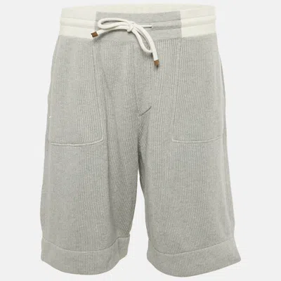 Pre-owned Brunello Cucinelli Grey Cotton Rib Knit Shorts Xl In Gray