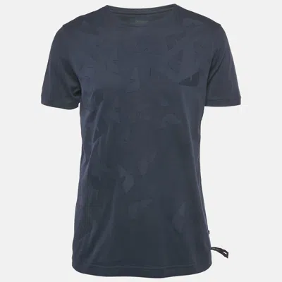 Pre-owned Fendi Blue Applique Cotton Crew Neck T-shirt M