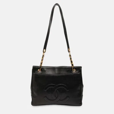 Pre-owned Chanel Black Cc Caviar Chain Tote