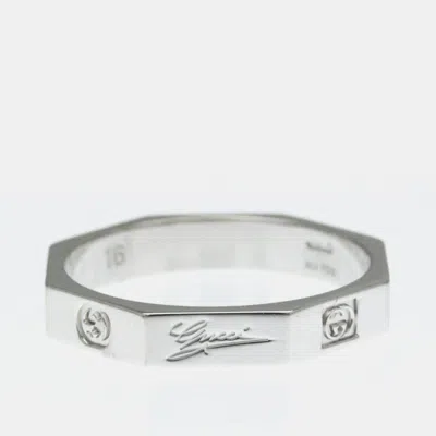 Pre-owned Gucci Octagonal White Gold 18k Fashion No Stone Band Ring Silver