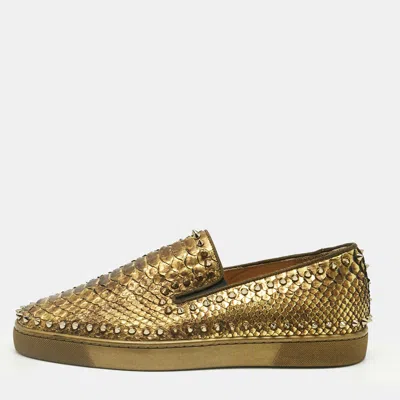Pre-owned Christian Louboutin Gold Python Leather Pik Boat Slip On Sneakers Size 43.5