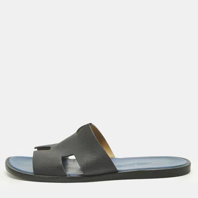 Pre-owned Hermes Navy Blue Leather Izmir Flat Slide Size 43.5
