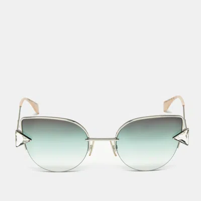 Pre-owned Fendi Green/silver Tone Gradient Ff 0242/s Crystal Cat Eye Sunglasses