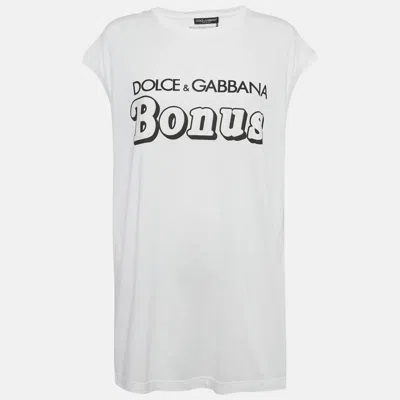 Pre-owned Dolce & Gabbana White Logo Print Jersey Tank Top M
