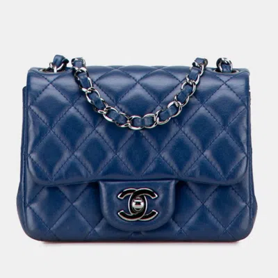 Pre-owned Chanel Mini Matelasse Coco Mark Chain Shoulder Bag In Blue Lambskin