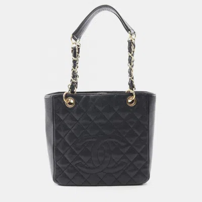 Pre-owned Chanel Matelasse Pst Tote Bag Caviar Skin Grained Calf Black