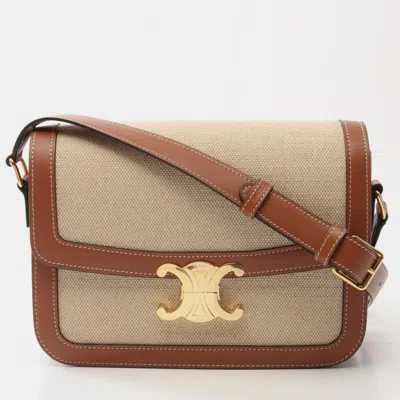 Pre-owned Celine Classic Triomphe Shoulder Bag Canvas Leather Beige Brown In Sand
