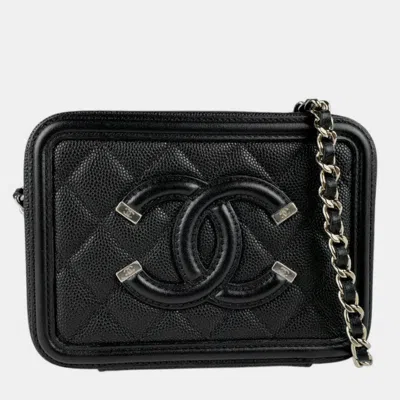 Pre-owned Chanel Shoulder Bag Cc Figley Caviar Skin Leather Black