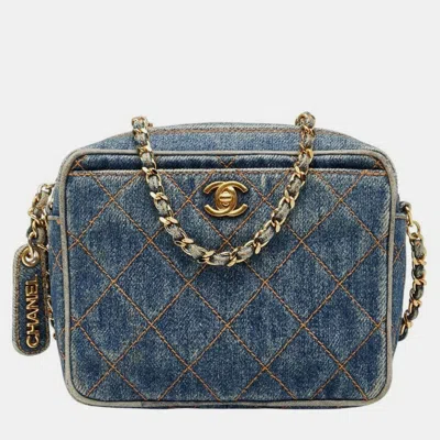 Pre-owned Chanel Coco Mark Matelasse Chain Shoulder Bag In Indigo Blue Denim