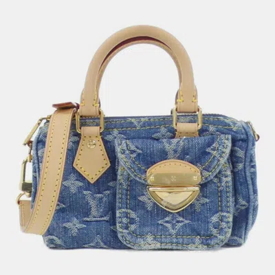 Pre-owned Louis Vuitton Lv Remix Monogram Denim Nano Speedy Handbag In Blue