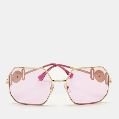 Pre-owned Versace Pink/gold Tone Medusa Square Sunglasses