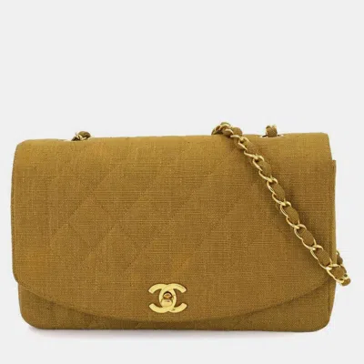 Pre-owned Chanel Diana Matelasse 25 Chain Shoulder Bag In Brown Canvas