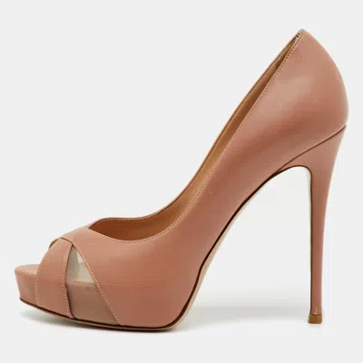 Pre-owned Valentino Garavani Dusty Pink Leather Peep Toe Platform Pumps Size 37 In Sand