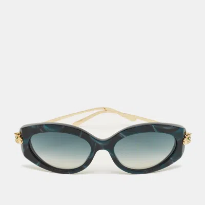 Pre-owned Cartier Teal/gold Tone Gradient Ct0213s Panthere Cat Eye Sunglasses In Green