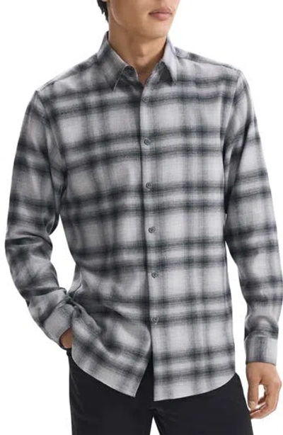Theory Irving Plaid Cotton Flannel Button-up Shirt In Gray