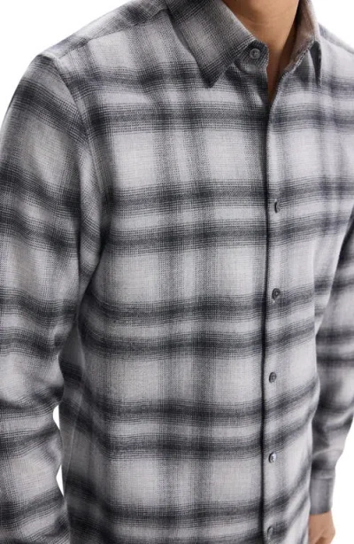 Theory Irving Plaid Cotton Flannel Button-up Shirt In Gray