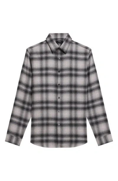 Theory Irving Plaid Cotton Flannel Button-up Shirt In Gray