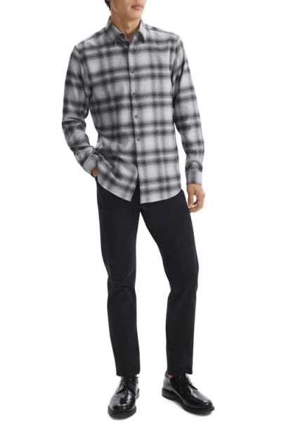 Theory Irving Plaid Cotton Flannel Button-up Shirt In Gray