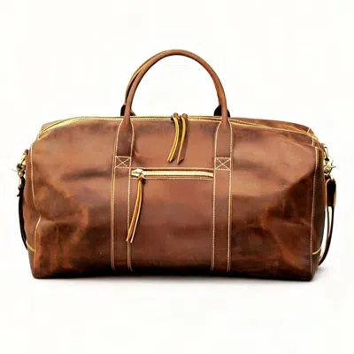 Touri Men's Genuine Leather Duffel Travel Bag - Light Brown In Brown